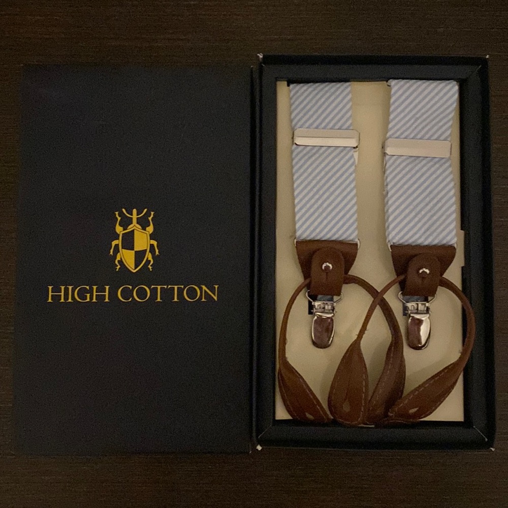 High cotton seersucker leather suspenders!
